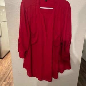Torrid Red Relaxed Pleated Blouse